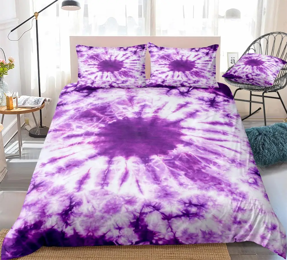 Tie Dye Bedding Purple Tie Dyed Duvet Cover Set Microfiber Quilt Cover Queen 3pcs Bed Set Kids Teens Home Textiles Dropship