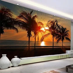 Carta da parati personalizzata con foto 3D bella spiaggia albero di cocco tramonto natura scenario murale soggiorno TV divano camera da letto Papel De Parede