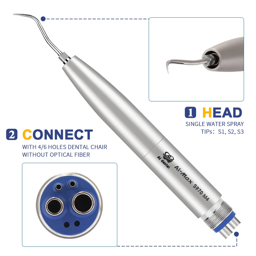 AI-S970KL/S970K/S970/S970-M4/B2 Oral Whitening Ultrasonic Piezo Air Scaler Dental Handpiece Stainless Steel Single Water Spray