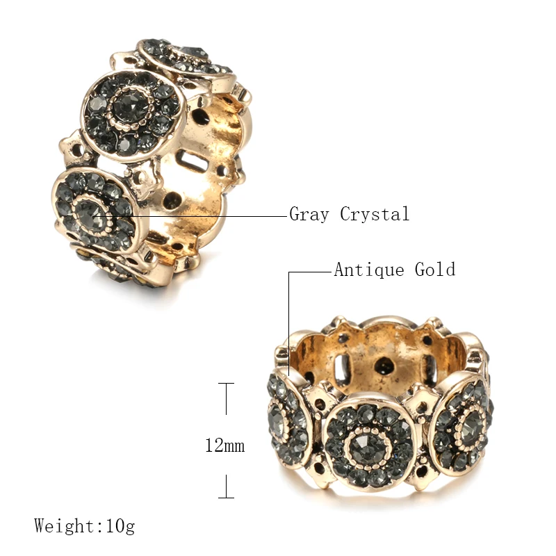 Wbmqda Vintage Rings Fashion Jewelry 2021 Women Round Oval Gray Crystal Ring Antique Gold Color Ethnic Wedding Jewelry