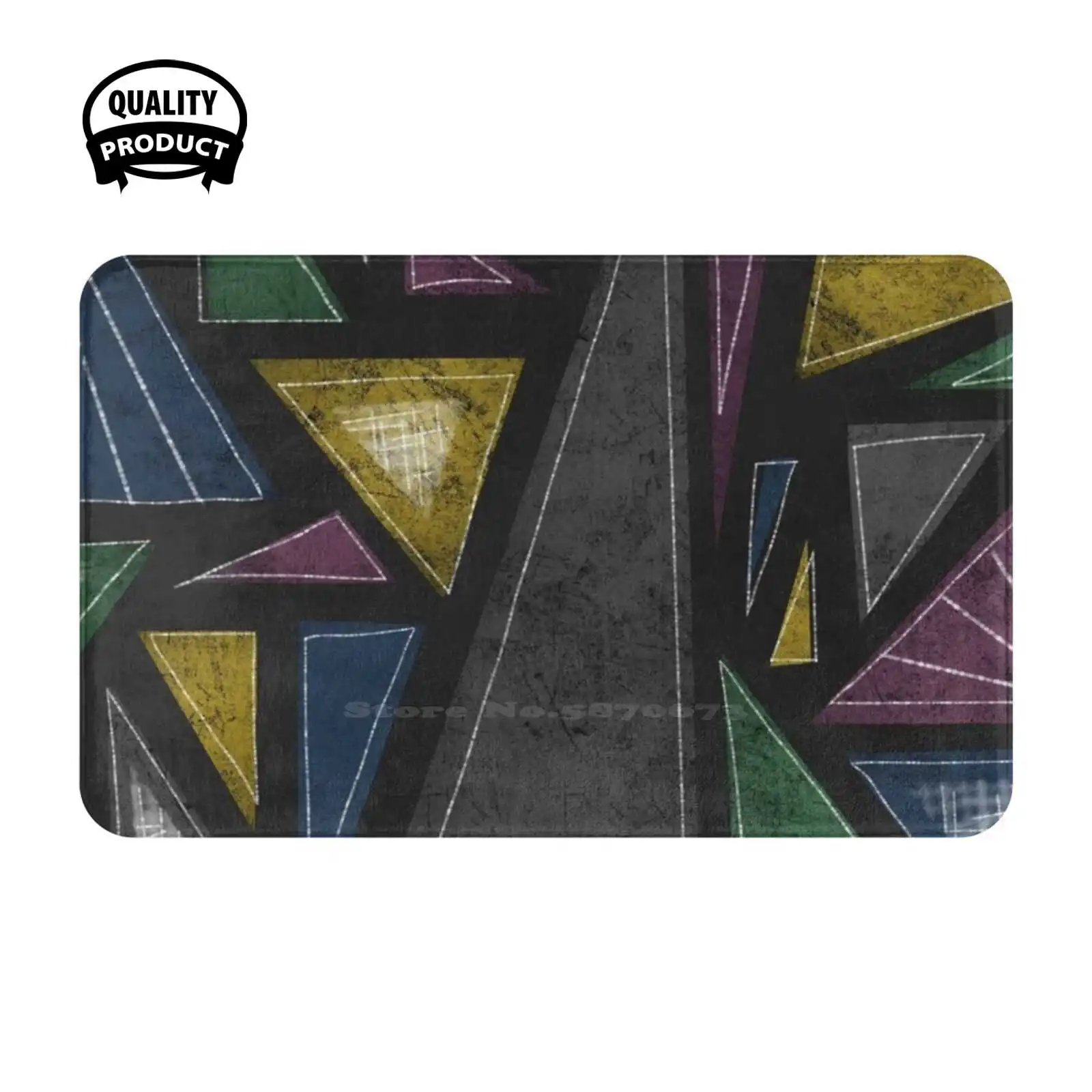 Stained Glass And Triangles Soft Cushion Home Carpet Door Mat Car Rug Kristin Mclain Geographic Gray Yellow Teal Green Purple