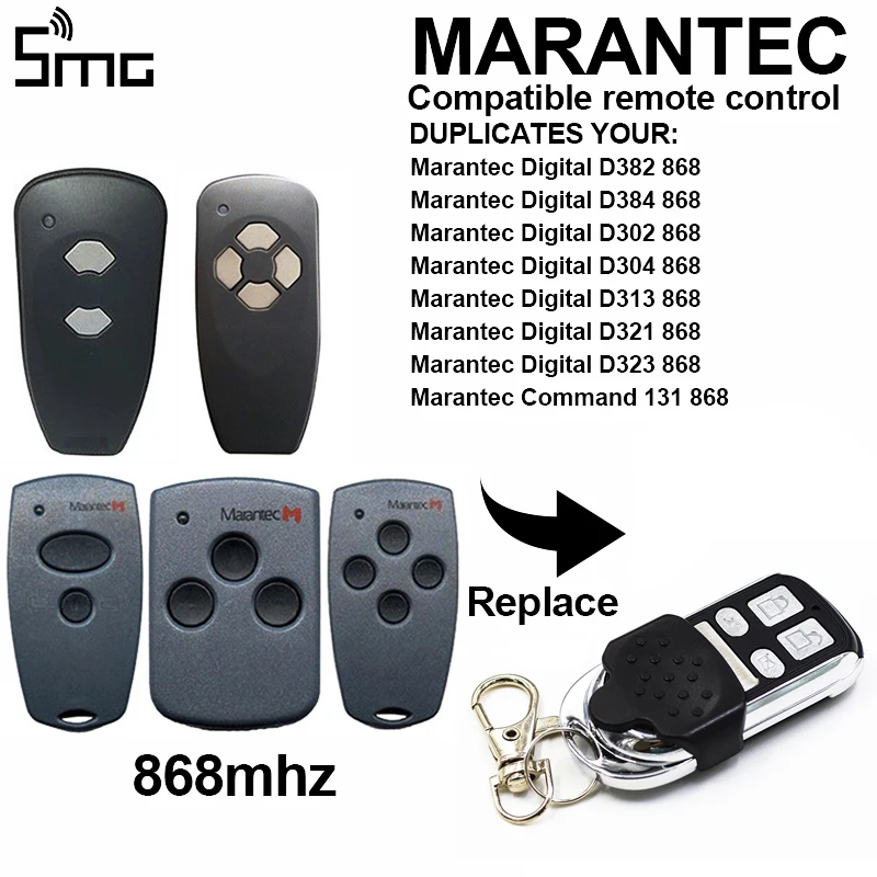 Clone Marantec 868 Garage Door Remote Control Duplicator For D302 D304 D321 D323 D382 D384 131 Digital 302 868.3 MHz Opener