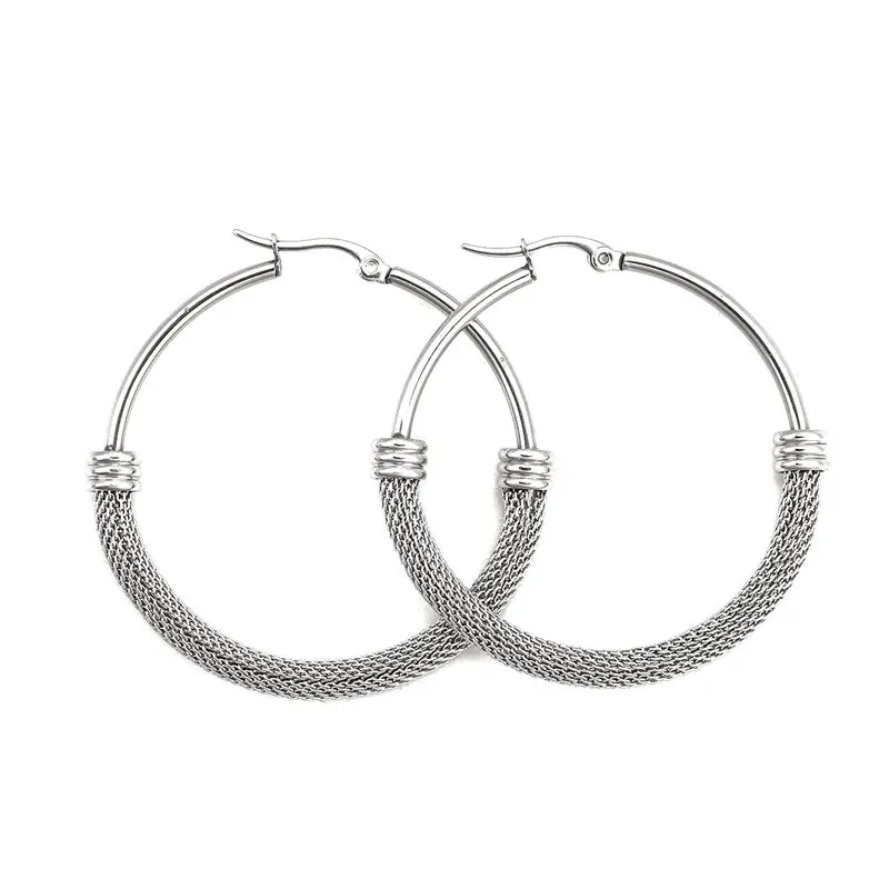 Fashion Stainless Steel Hoop Earrings  Round 4 Sizes Trendy Women Girls Jewelry Gift, Post/ Wire Size: (18 gauge), 1 Pair