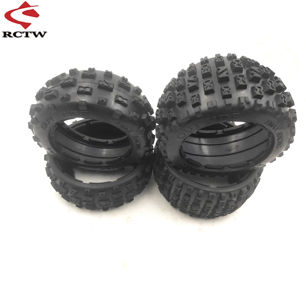 Upgraded Front & Rear Wasteland Tires Assembly Set for 1/5 Hpi Rofun Rovan Km Baja 5b Rc Car Toys Parts