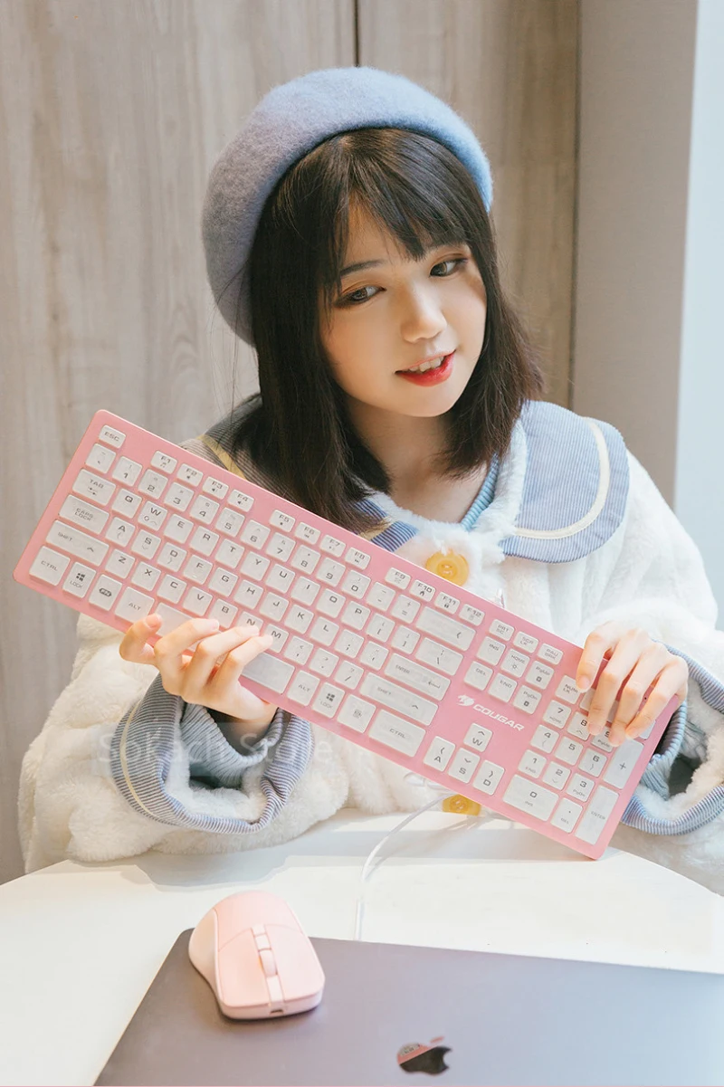 Tampa chave transparente com RGB Backlight, Keycap, Metal Film teclado para menina, Cougar AX, rosa teclado com fio mudo