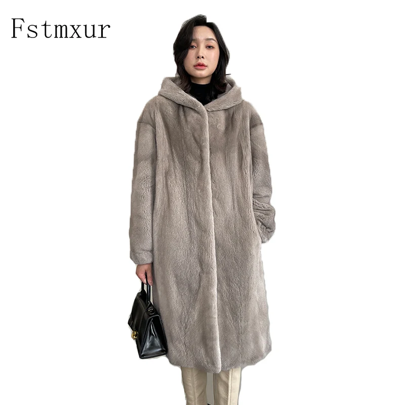 

Fstmxur 2021 Update Winter Copenhagen Imports Velvt Mink Fur Coat Womens Jacket Full Sleeve With Fur Hood Long Mink Coats