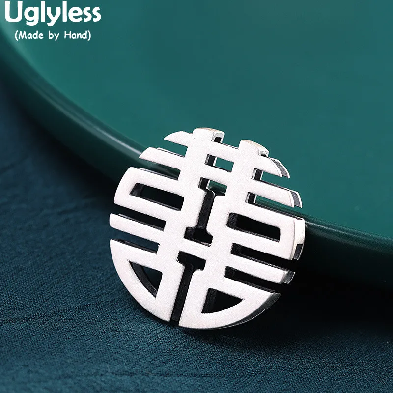 Uglyless China Chic Double XI= Happy Gifts Jewelry for Women Hollow Double-Layer 999 Full Silver Round Square Necklaces NO Chain