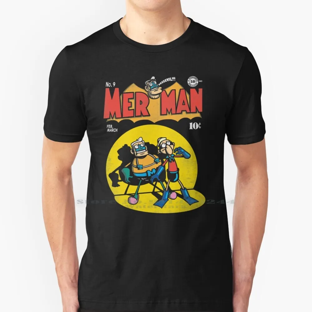 Mer Man 100% Cotton T Shirt Cartoon Comic Retro Vintage Mermaid Man Barnacle Boy Tee Short Sleeve Long Sleeve Gift