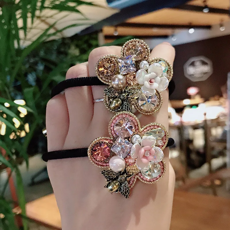 Palace Bee Luxury Gem Hair Accessories Ropes Colorful Artificial Metal Bee Insect Flower Elastic Hair Bands Rubber Bands Gums