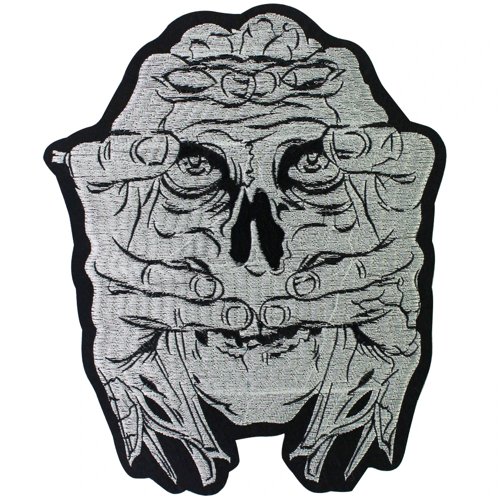 Punk Rock Sickle Skull Hamberger Embroidery Patches Drive Skeleton Bone Iron on Biker Badge Clothes Stickers Applique 1PC TH2099