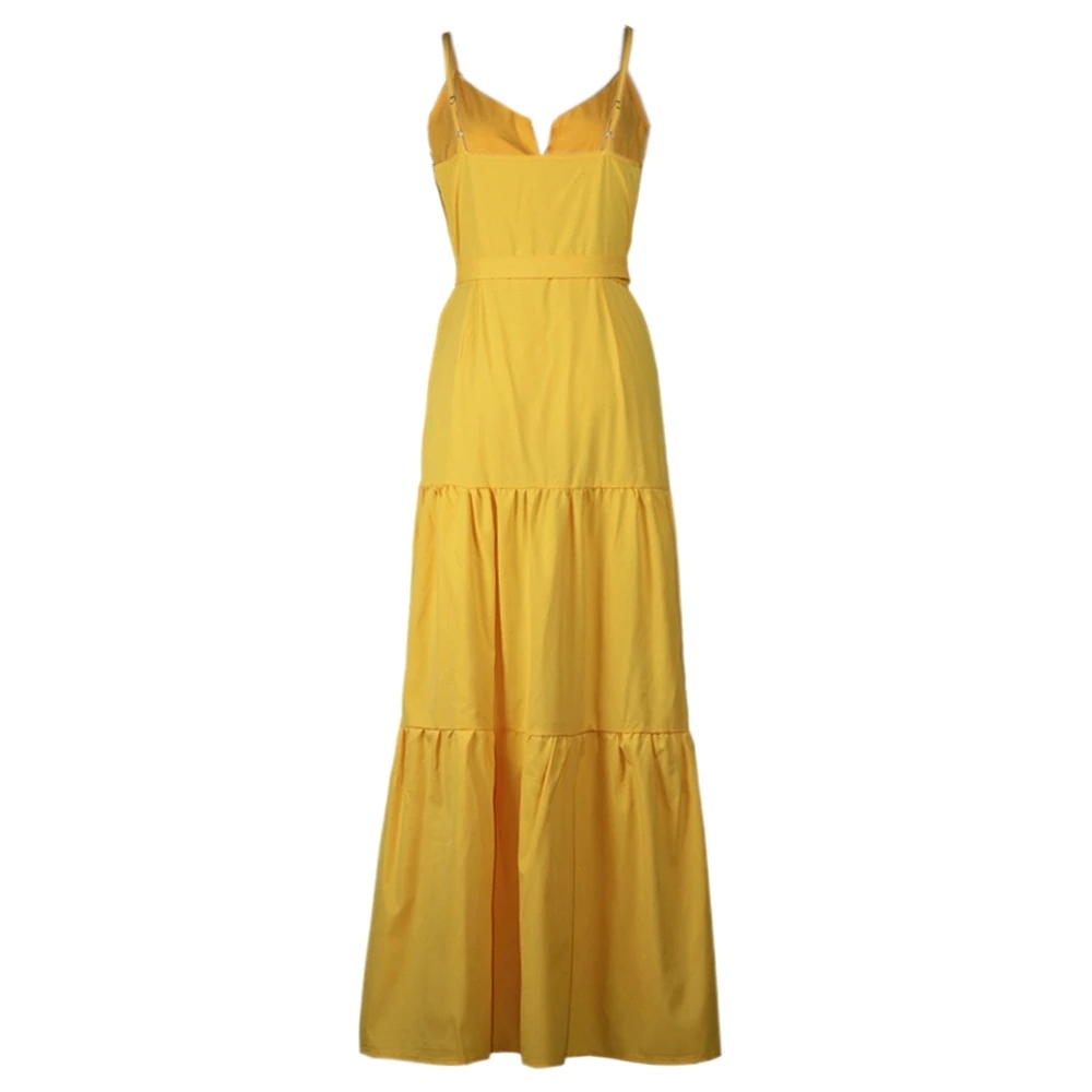 Estate Verde Tunica Maxi Vestito Con Scollo A V Robe Femme Abiti Lunghi Cintura Eleagant Ruffles Partito Della Cinghia di Spaghetti Casual Abiti Mujer