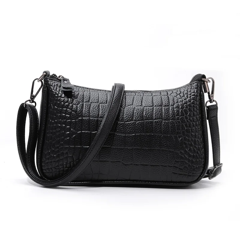 New Genuine Leather Trend Women\'s Bag Fashion Cowhide Crocodile Pattern Zipper Women\'s Shoulder Messenger Bag Luxury Handbags