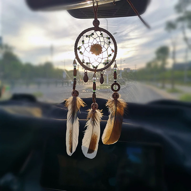 Mini Dream Catcher Car Pendant Wind Chimes Feather Decoration Handmade Dreamcatcher Gifts Home Decor & Wall Hanging Adornment