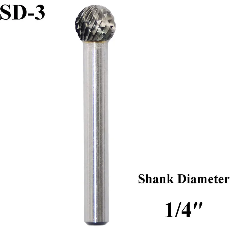 SD-3 Tungsten Carbide, duri berputar bentuk bola, potongan ganda untuk mata bor gerinda 1/4 inci Diameter batang dan 3/8 inci