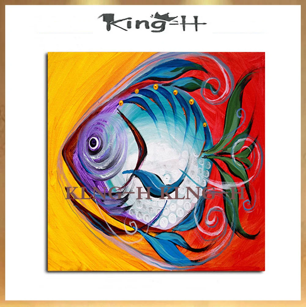 

Modern painting by hand red fish oil painting on the wall decoration oil painting home hall dining room wall of modern painting