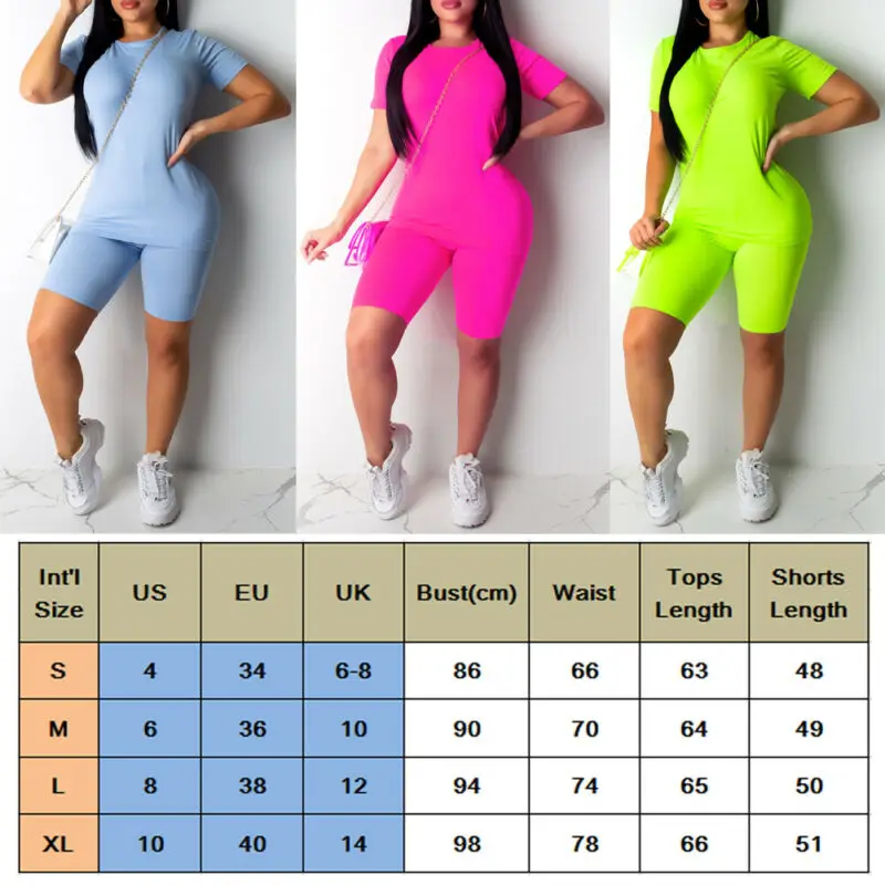 Brand New Women Casual Solid Color Sports Suit Female Crop Top Shorts Outfit Fitness Workout Clothes Tracksuit Outfits 3 Colors