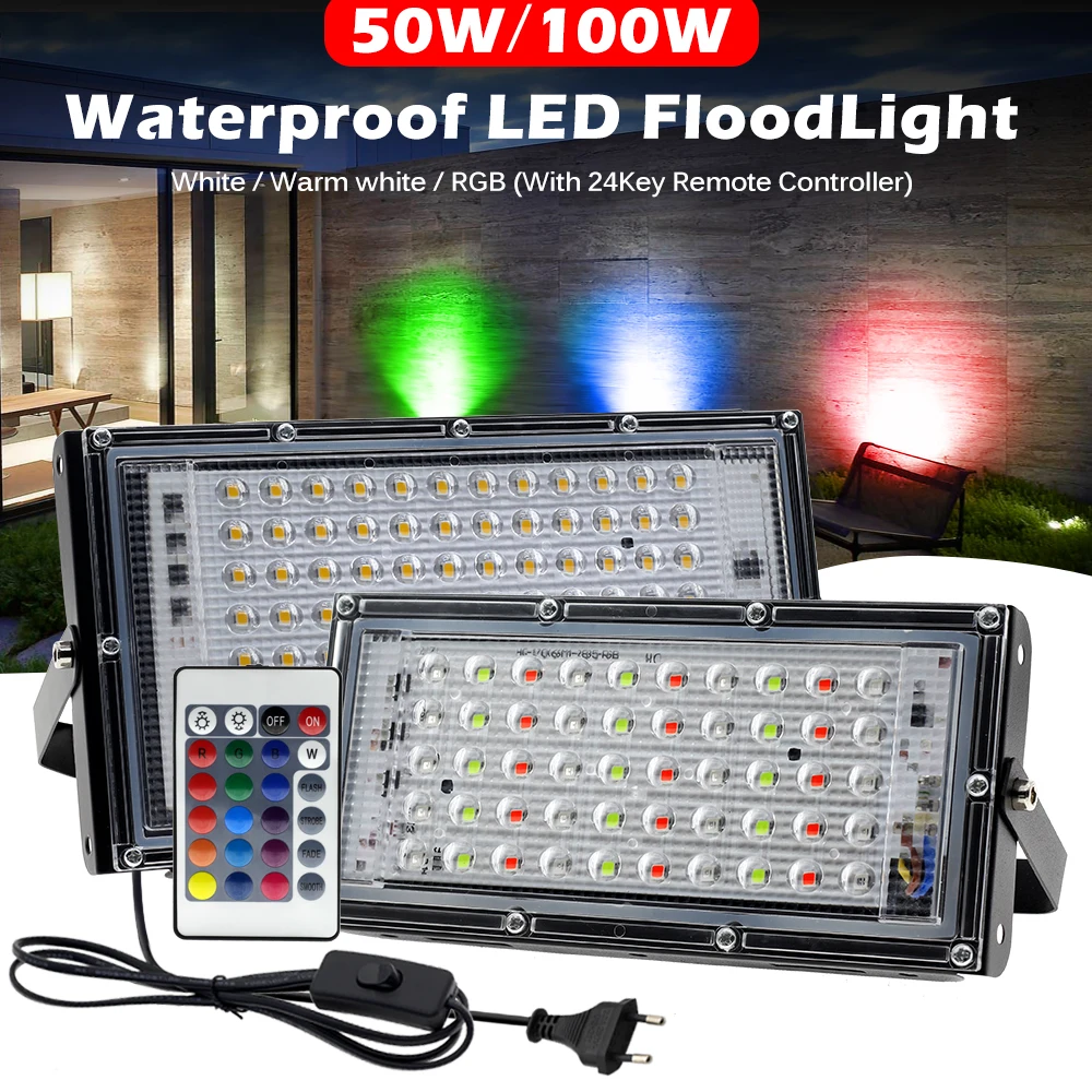 Reflektor LED 50W 100W AC220V reflektor zewnętrzny biały ciepły biały reflektor zewnętrzny RGB wodoodporna lampa uliczna oświetlenie ogrodowe