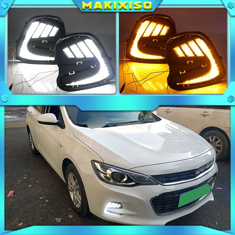 2 SZTUK Światła do jazdy dziennej LED do Chevroleta Cavalier 2016 2017 2018 Żółta funkcja kierunkowskazu Samochodowe DRL 12V LED Światło przeciwmgielne
