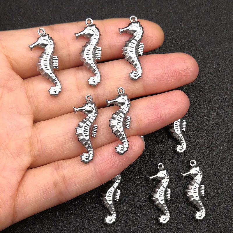 30pcs/lot Hippocampus Stainless Steel Charms Animals DIY Pendant Seahorse Material Jewelry Finding Making Neckalce Accessories