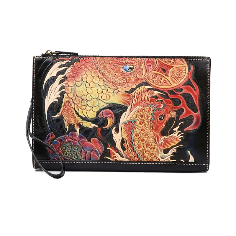 Bolso de cuero curtido para hombre y mujer, Cartera de mano hecha a mano, de cuero curtido, color dorado, monedero, bolsillo para cigarrillos, sobre