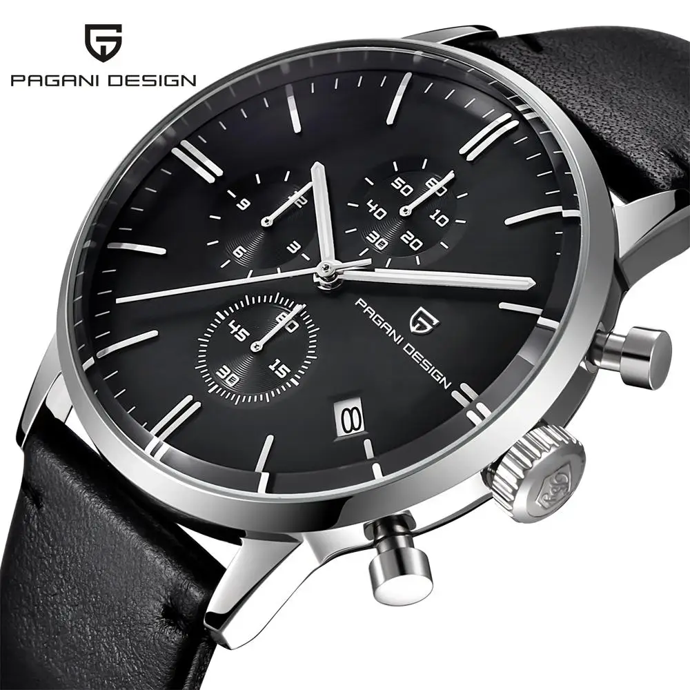 

Luxury Brand Mens Watches PAGANI DESIGN Waterproof Chronograph Genuine Leather Male Movement Quartz Calendar Relogio Masculino