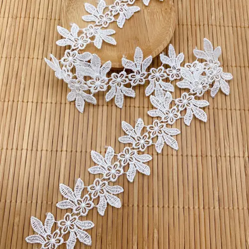 Imagen 2 del producto (3 yardas/lote) cintas de encaje bordadas blancas y negras, adornos de tela, materiales artesanales hechos a mano para costura DIY