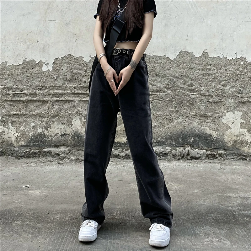 Abfer 5XL Plus Size Women's Korean Fashion Stripe Baggy Skater Jeans Boyfriend Wide Leg Pants Loose High Waisted Denim Trousers