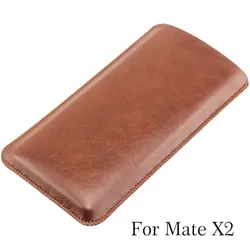 mateX2 Universal Fillet holster Phone Straight leather case retro simple style pouch for huawei mate X2 phone bag