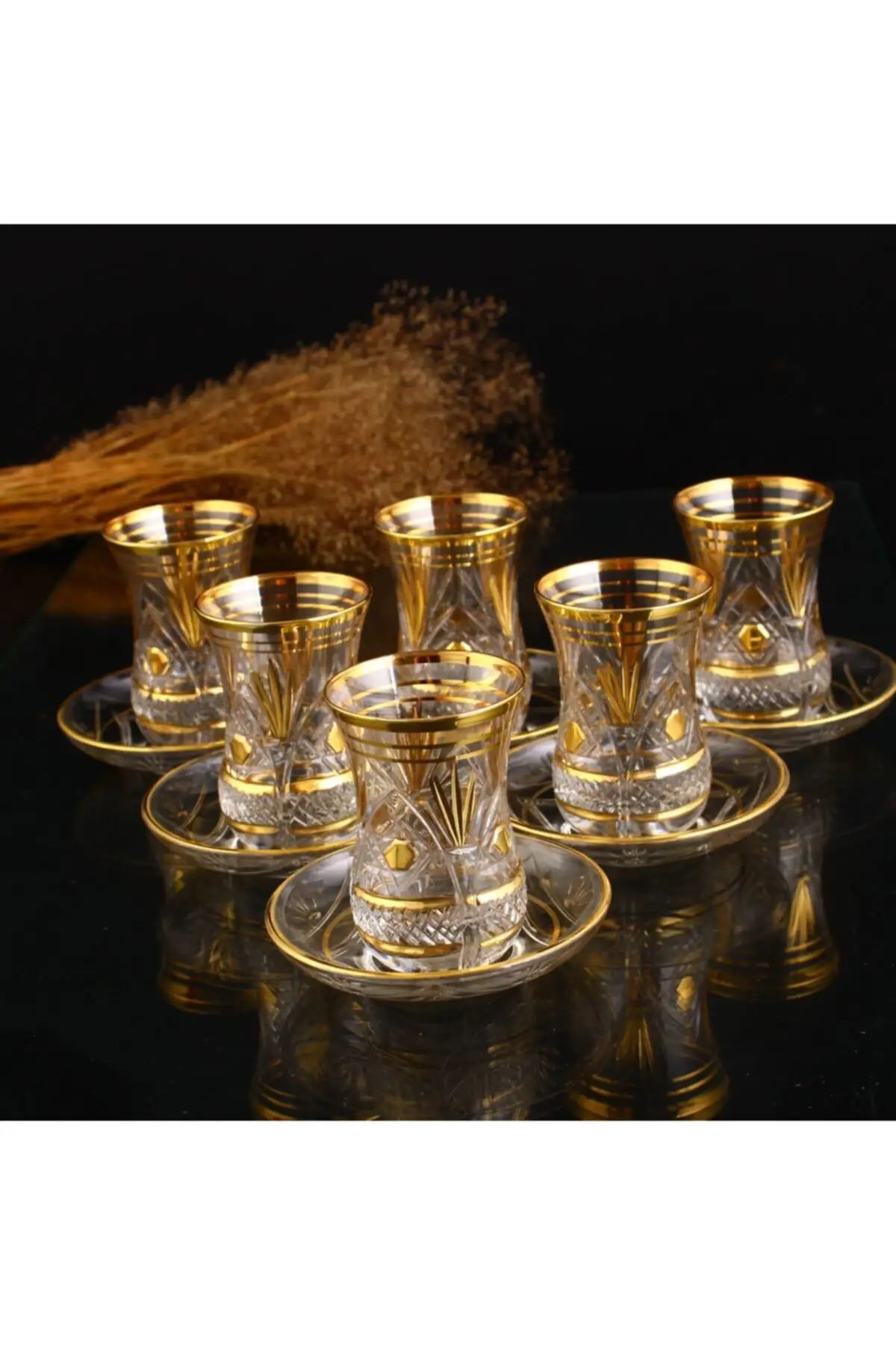 Uras 12 Piece Tea Set-Classic Boy-Dome Dıy Gold English Tea Cup Glass Cup