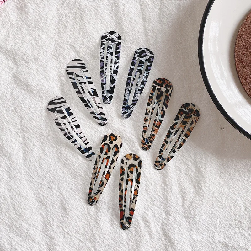 8pcs/set Fashion Women Leopard Zebra Print Metal Hairpin Simple Waterdrop Shaped Bobby Pin Hair Clip Hair Styling Accessories