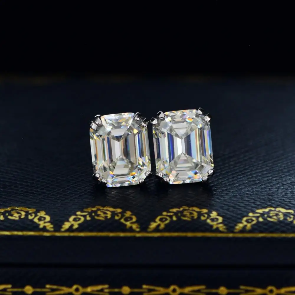 

Emerald cut 3ct Diamond Gemstone Stud Earring 100% Real 925 sterling silver Jewelry Engagement Wedding Earrings for Women men