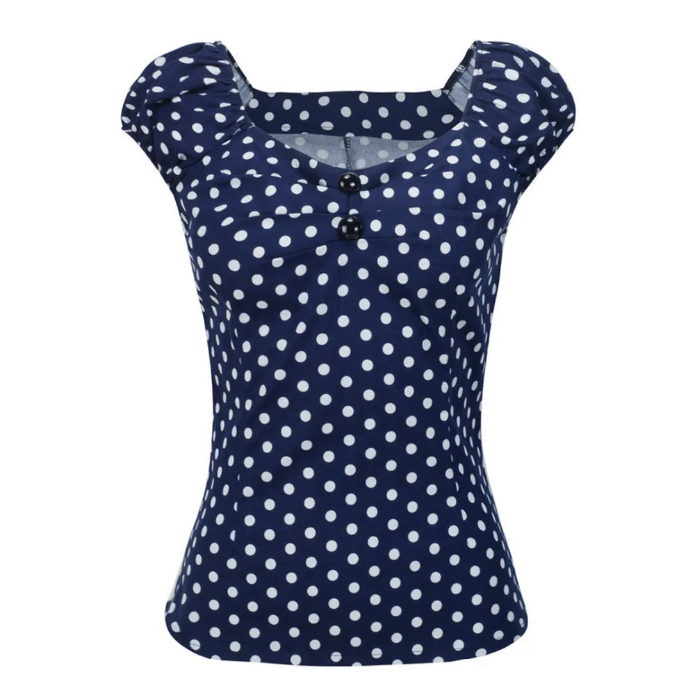 2024 Womens Vintage Blouses Polka Dot Print Pleated Short Sleeve Shirt Casual Female Sweet Summer Crop Top Blusa Feminina