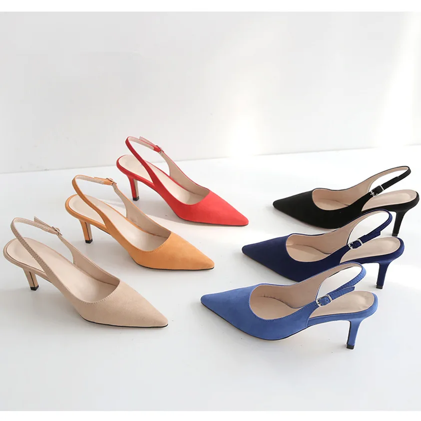 MHYONS Spring Summer Slingback Pumps Shoes Sexy Pointed Toe Buckle High Heels Shoes Summer Sandals 10CM 8 CM 6 CM Women Heels