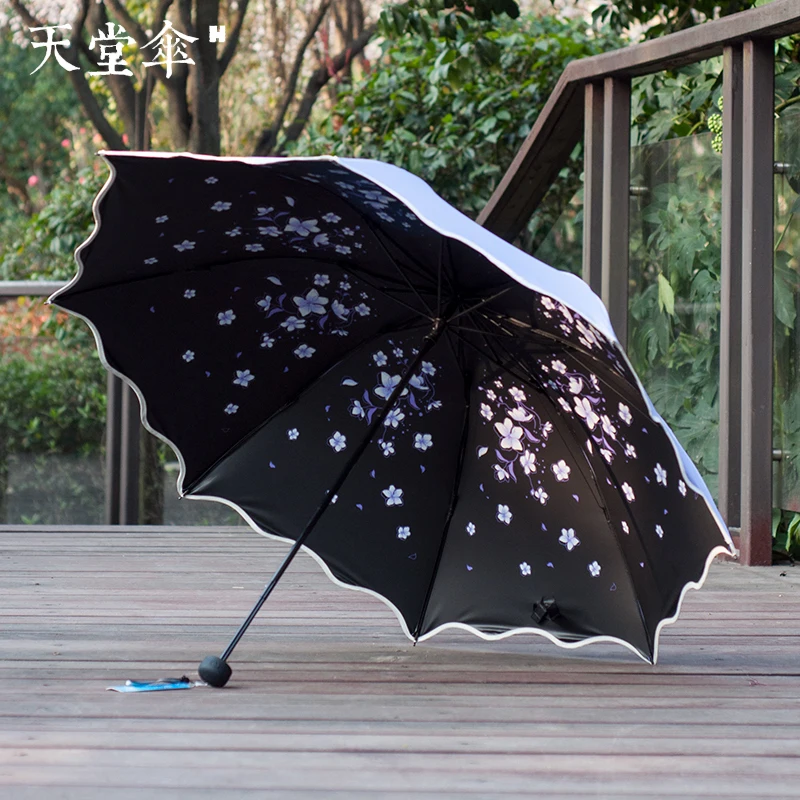 Sunshade Black Glue Sun Protection UV Protection Female Princess Umbrella Beautiful Plus Three Fold Umbrellas Clear Umbrella