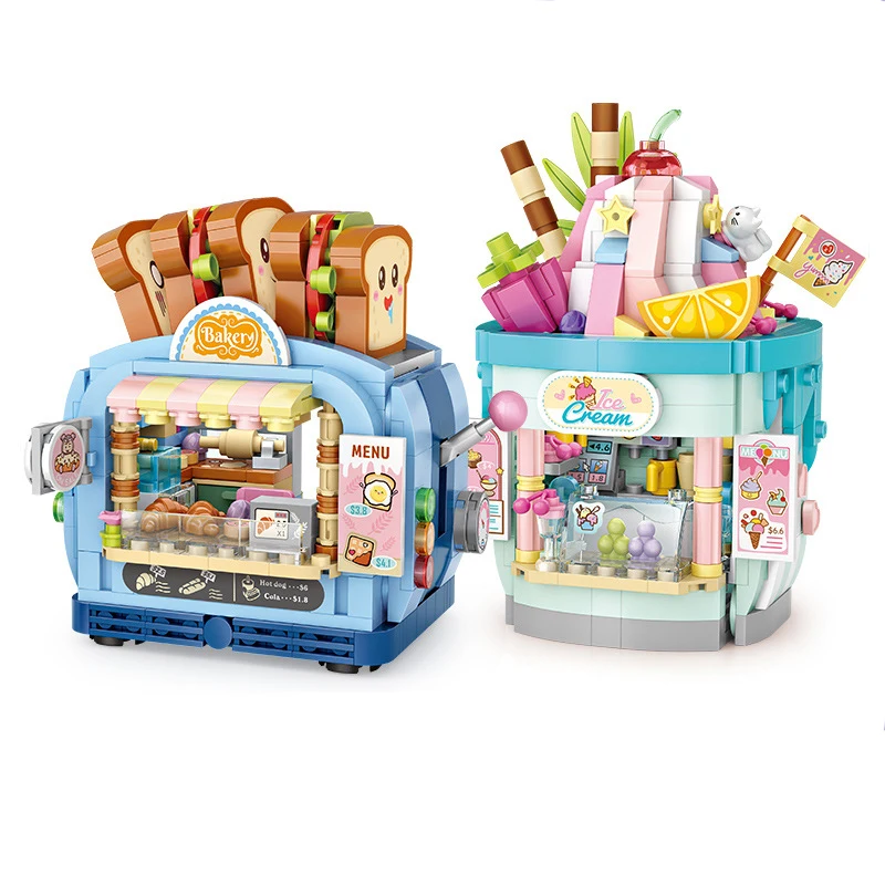 City Street View Series Ice Cream Bakery Shop Selling Mini Shop Building Bricks Education Toy Kids Gift Christmas