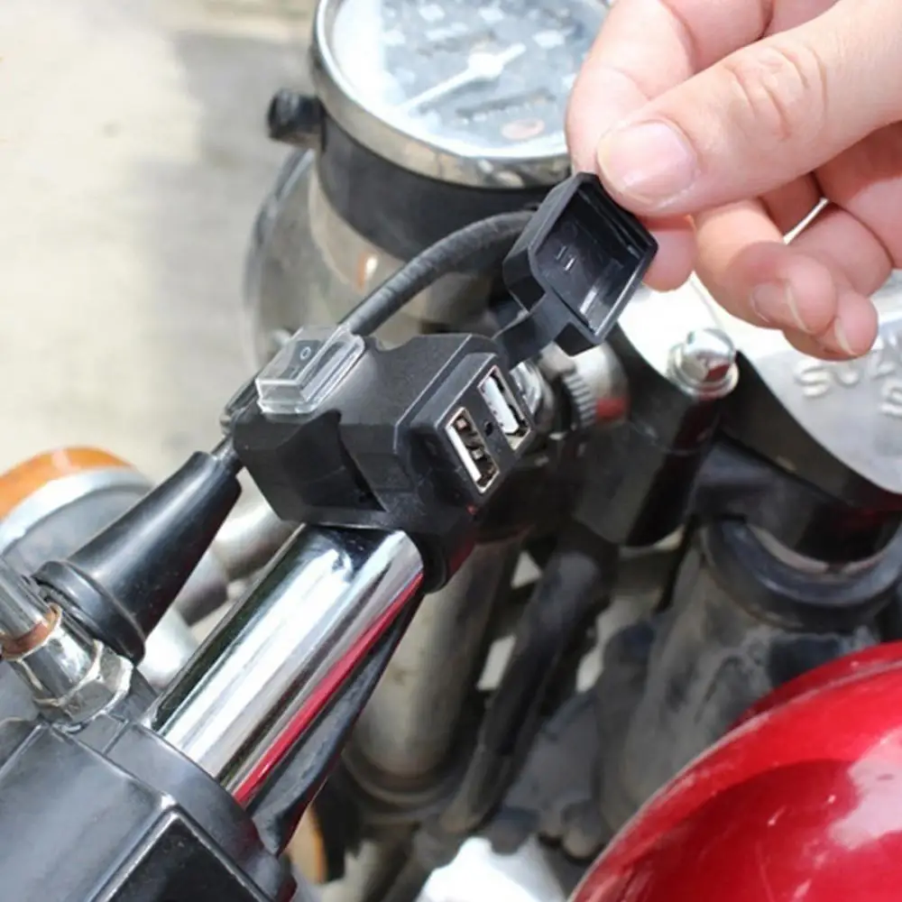 Carregador impermeável 12-24v/9-90v do telefone do espelho retrovisor dos portos duplos de usb do carregador 12-24v da motocicleta do guiador para