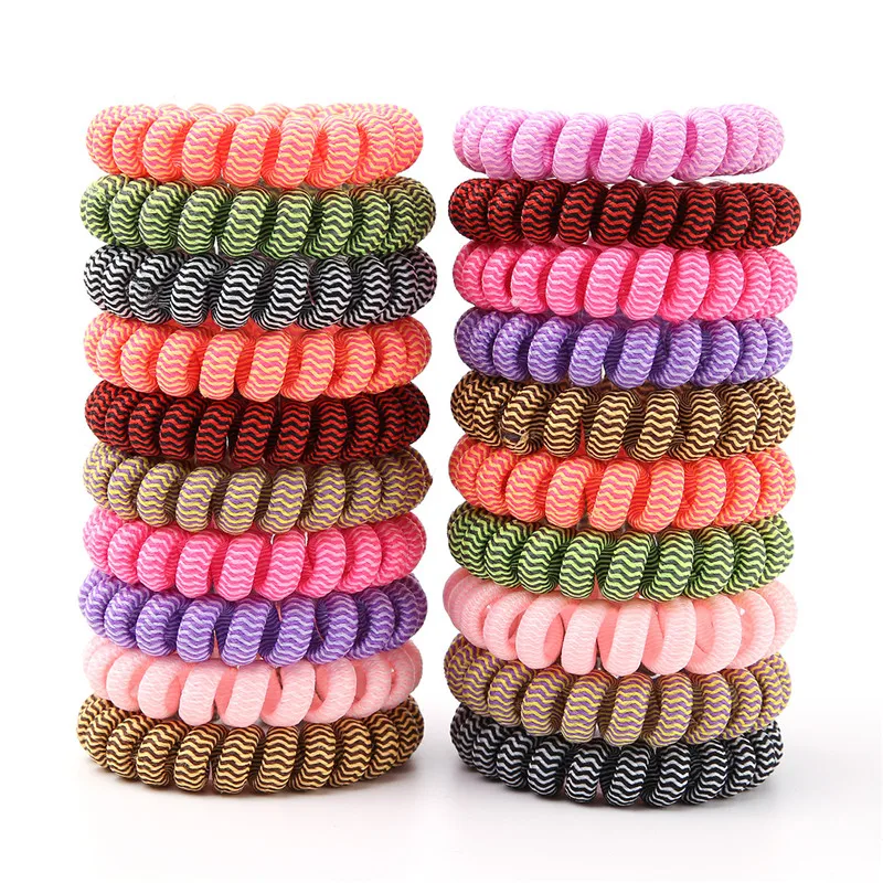 5 Pcs/pag Random Colorful Telephone Wire Line Cord Traceless Wrap Fabric Hair Ring For Girls Women Elastic Hair Rubber Ornaments