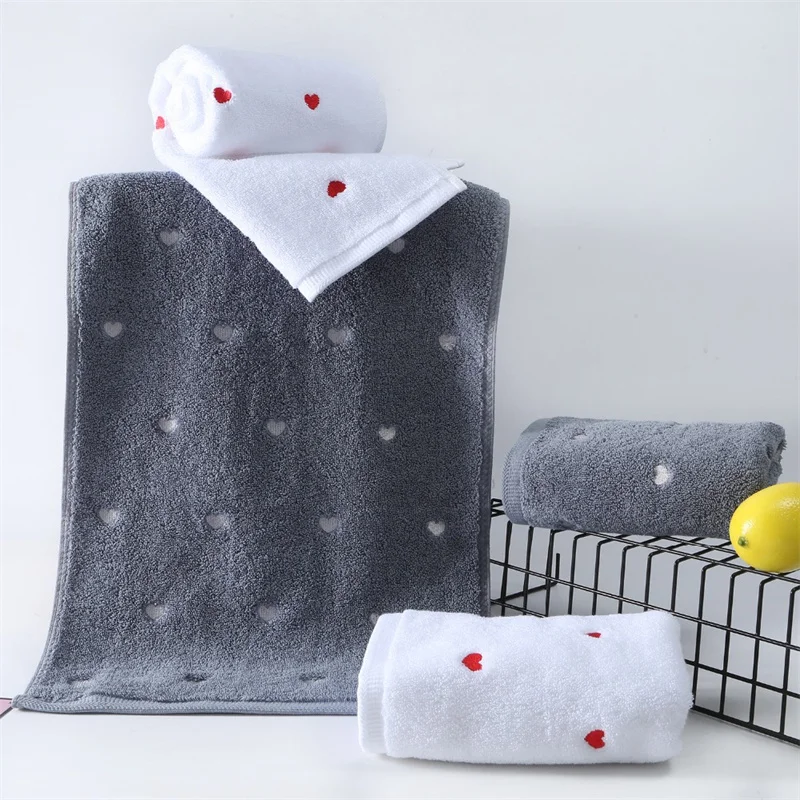 Towels For Adults Love Pattern 100% Cotton Soft Super Absorbent Christmas Gift, Gray White Bathroom Home Couples, 35x75 cm, 2Pcs