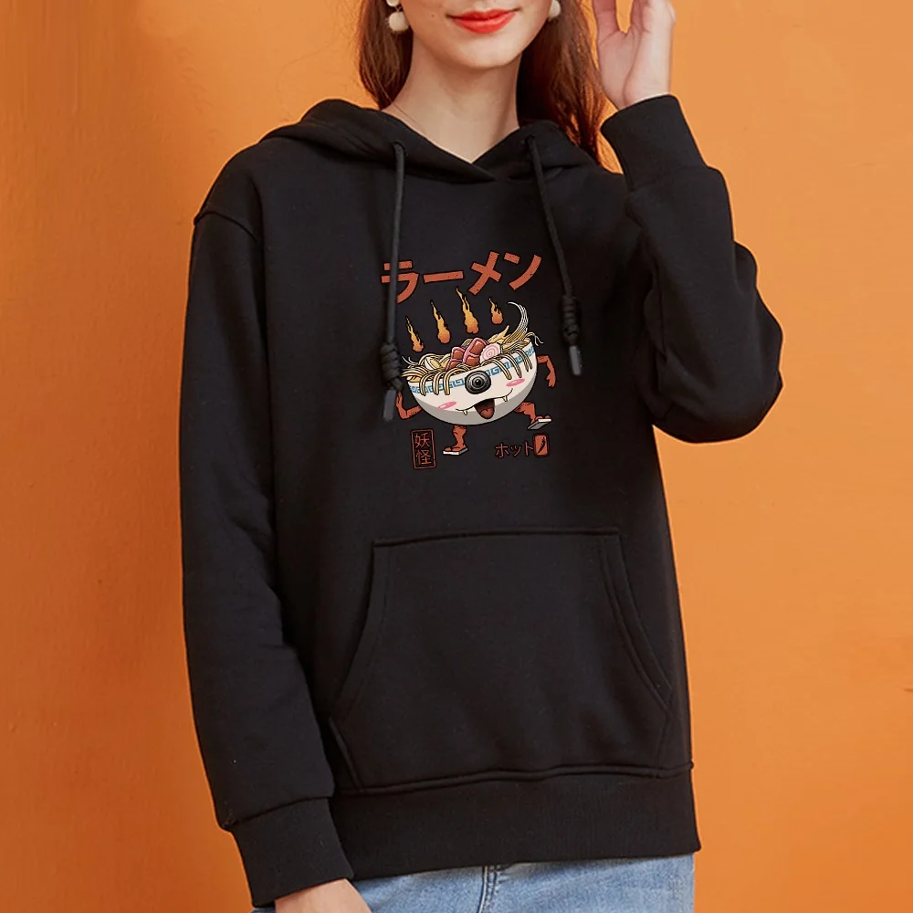 Harajuku hoodie feminino pulôver engraçado dos desenhos animados impresso base superior manga longa topo solto bolso moletom meninas pulôver casual