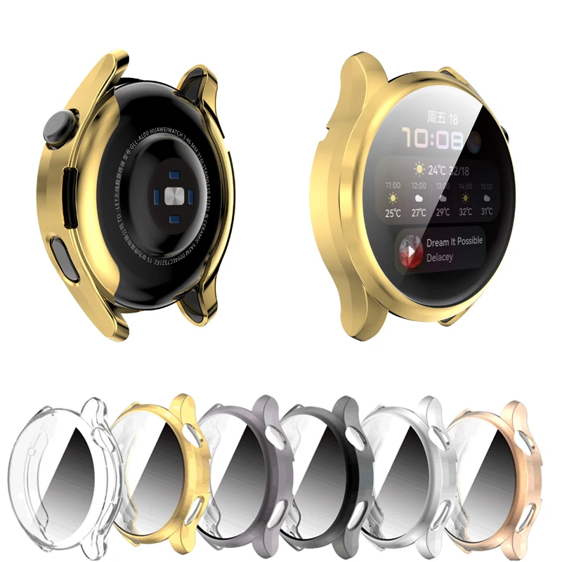 Coque souple en TPU pour Huawei Watch 3/3 Pro, protection d'écran complète en verre, cadre de protection antichoc pour montre intelligente 3 Pro, 48/46mm