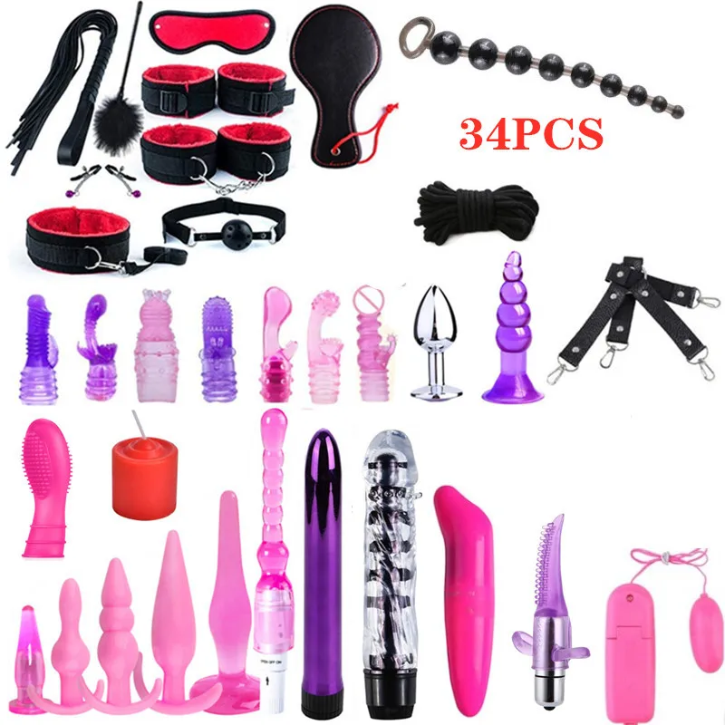 Sex Toys For Women Handcuffs Whip Spanking Anal Plug Butt Erotic   Bdsm  Sex Bondage Vibrator Fetish Restraints Adult Games