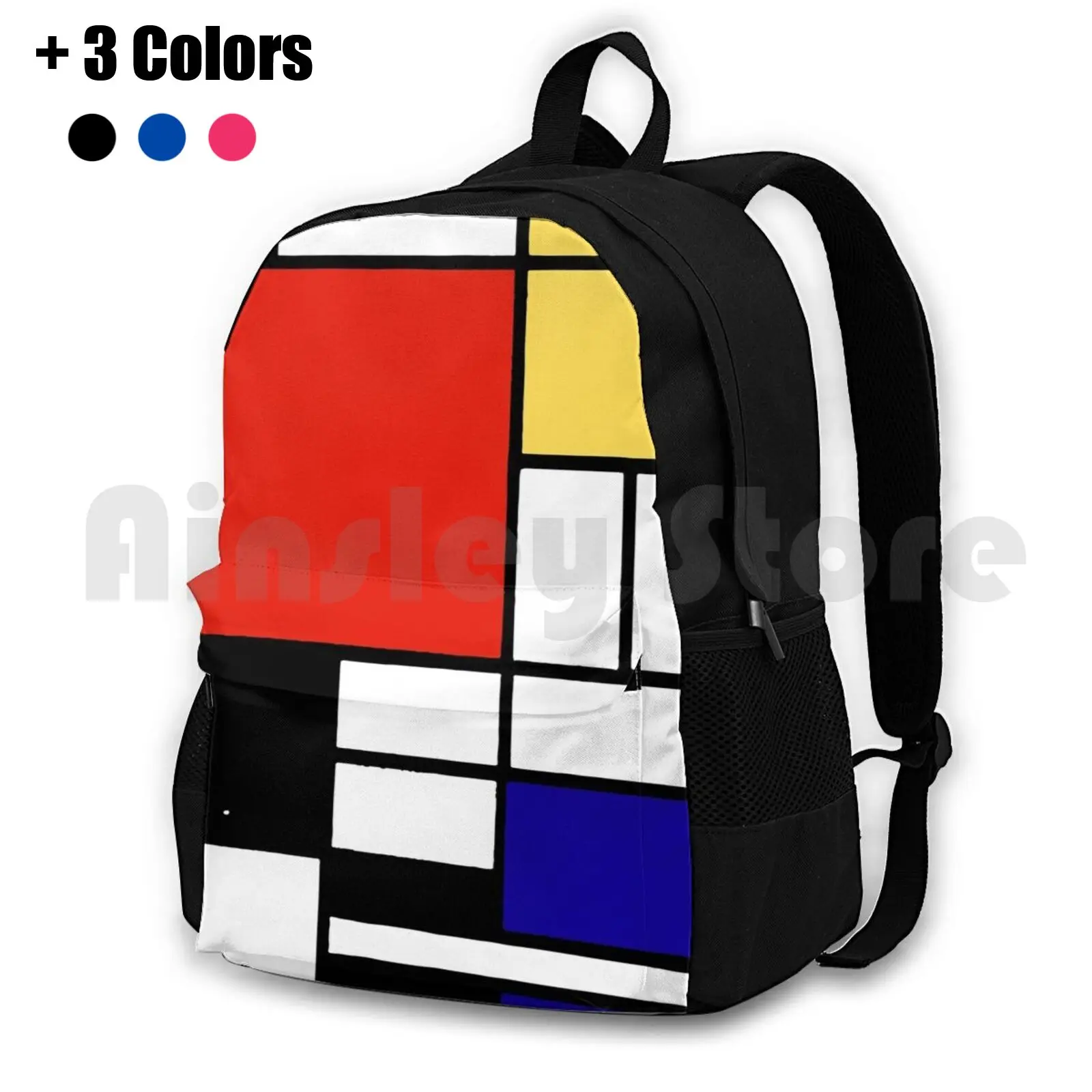 Mondrian Outdoor Hiking Backpack Waterproof Camping Travel Mondrian Geometric Primary Colours Artistic Minimalist Colorful