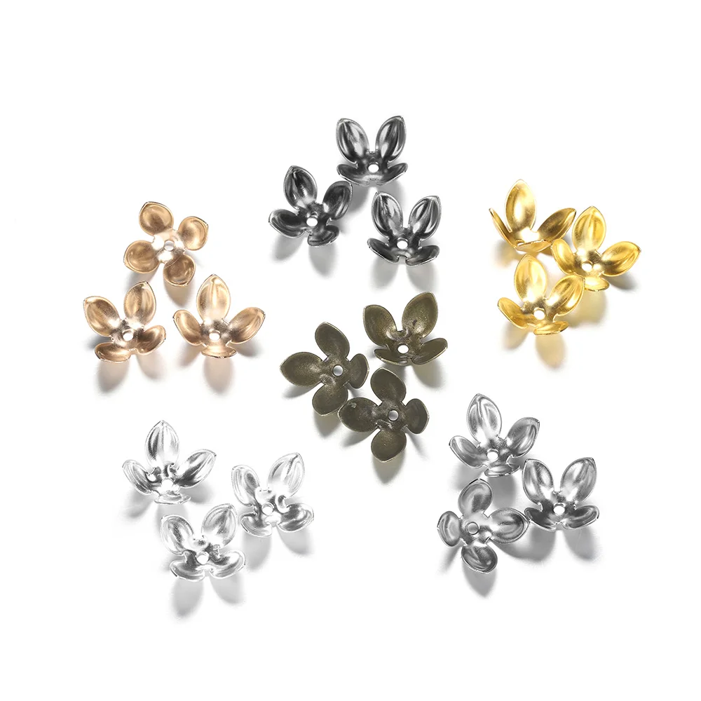 50pcs/lot 8x15mm Filigree Beads Caps Bulk Spaced Four Leaves Petal Flowers Apart Bead Caps For Jewelry Making Findings Supplies