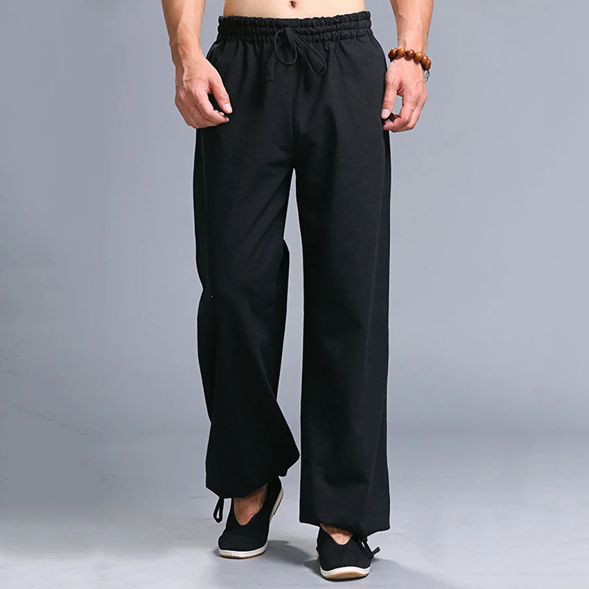 Casual Harem Pants Men Jogger Pants Chinese Traditional Harajuku Kung Fu Tang Suit Tai Chi Uniform Cotton Linen Trousers