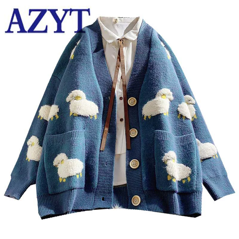 spring Knitted Cardigan Cute Cartoon Print  Women Sweater Coat Korean Style Cardigan Sweater For Women