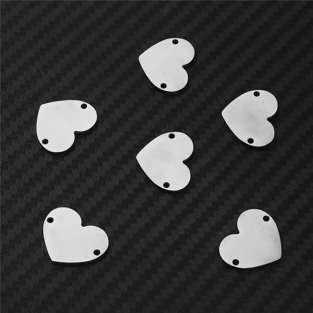 5PCS/lot New Style Stainless Steel Blank Double Hole Heart Charms Fit Bracelets Making Handmade Jewelry Love Heart Accessories