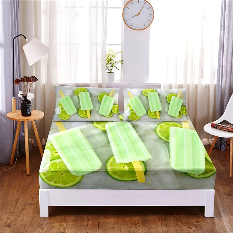 

Ice Cream Digital Printed 3pc Polyester Fitted Sheet Mattress Cover Four Corners with Elastic Band Bed Sheet Pillowcases
