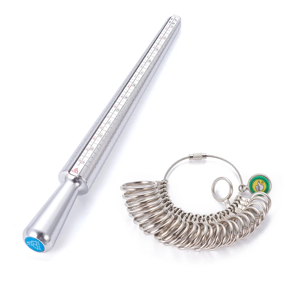 

Jewelry Measuring Tool Sets with Aluminium Ring Size Sticks Ring Mandrel and Alloy Ring Sizers Professional Model