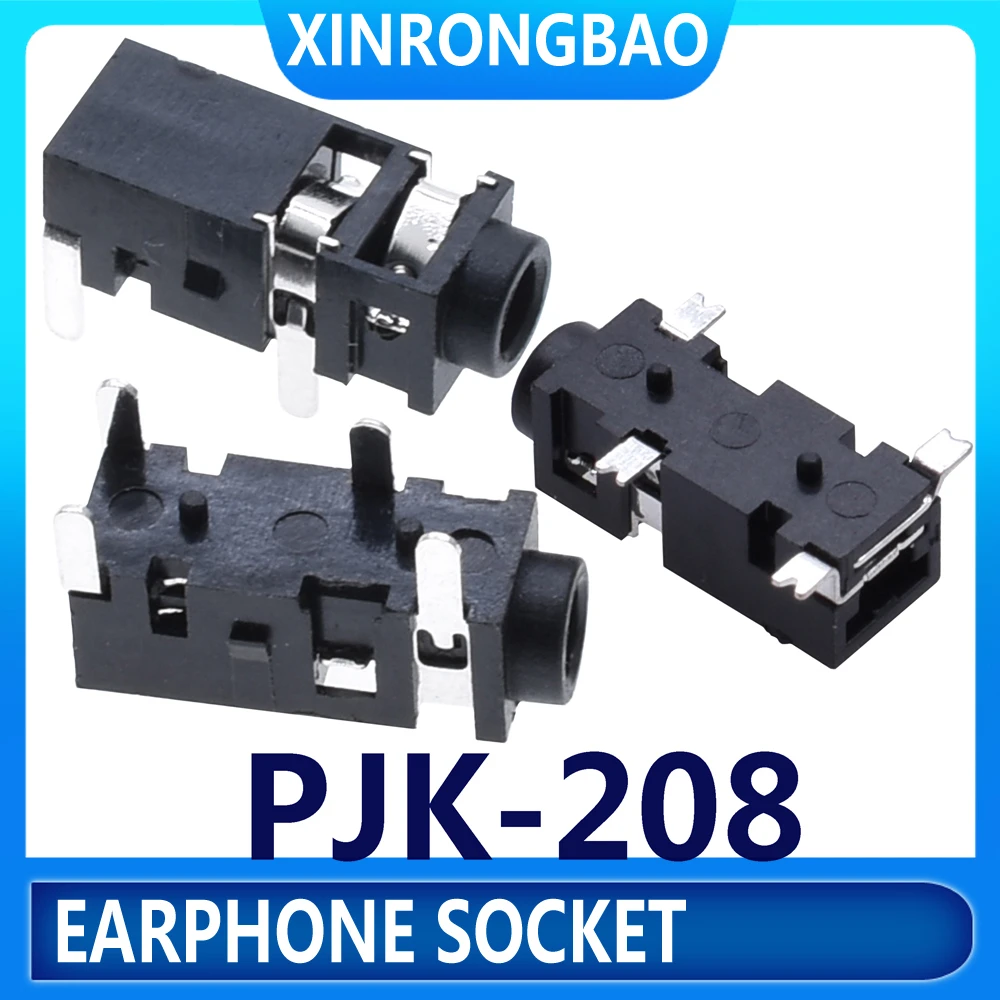 PJ-208 2.5mm earphone socket 2.5 Phone jack connector 4 pin dip Headphone Jack 3 pin Audio socket connector Good quality 0.5A30V