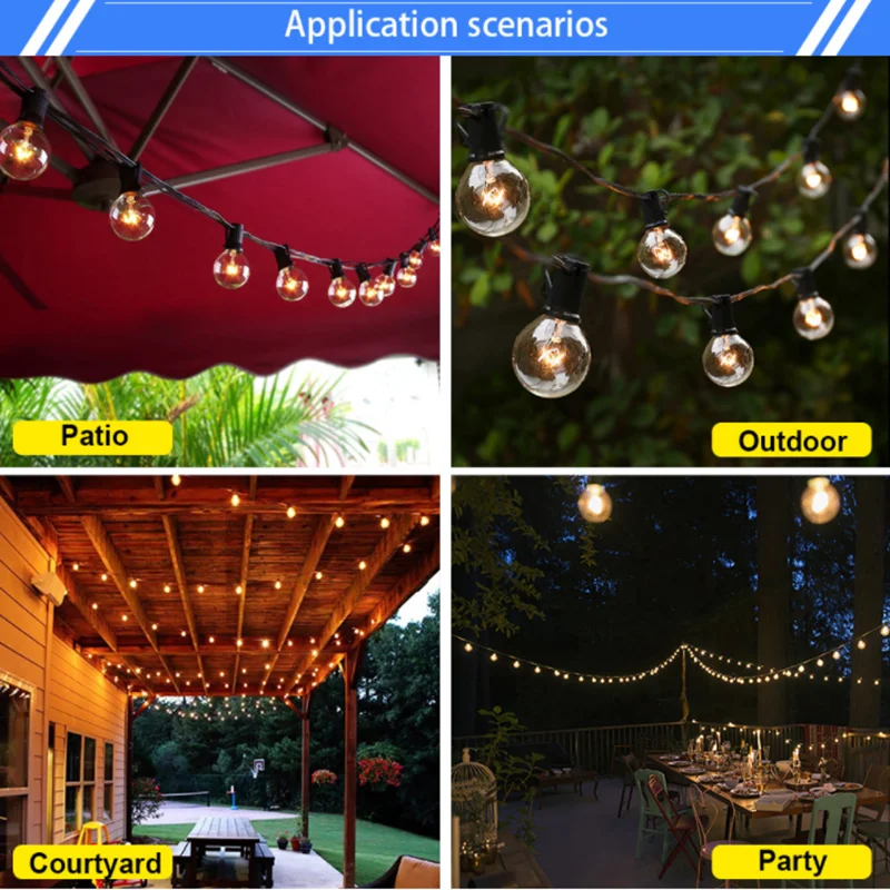 New Retro 25 Bulbs G40 Globe String Lights Outdoor Waterproof Fairy Lights Garland for Garden Party Wedding Christmas Decoration